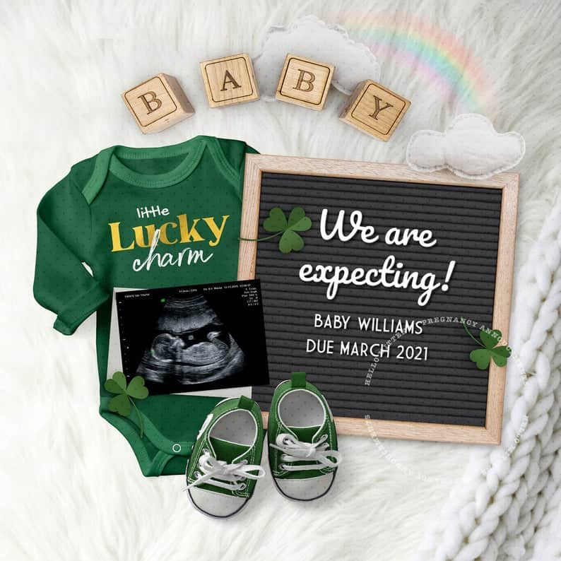 Lucky Baby Announcement Instagram Editable Twins Baby Announcement St Patricks day Twins Pregnancy Announcement Digital for Social Media